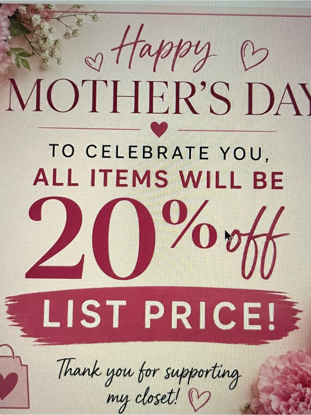 Mother's Day 20% Off Promotion